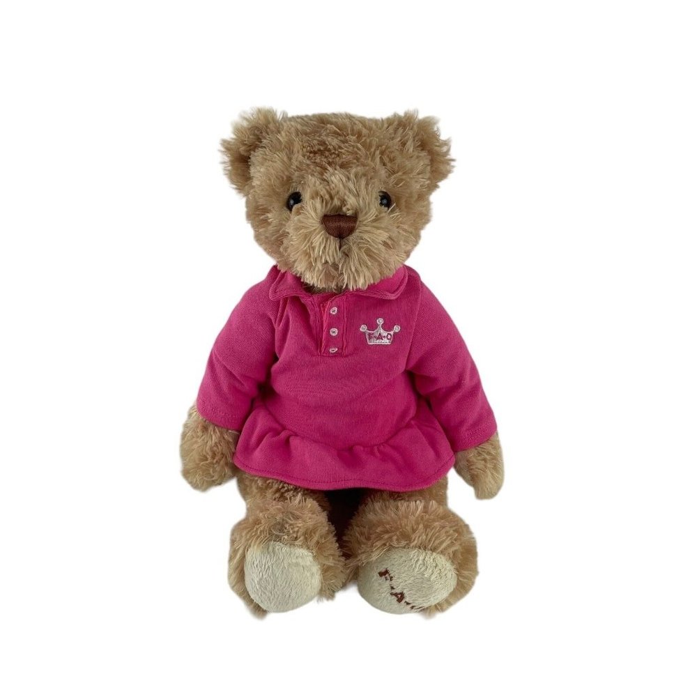 FAO Schwarz Tan Teddy‎ Bear Plush Pink Shirt Dress 11" Stuffed Animal Toy
